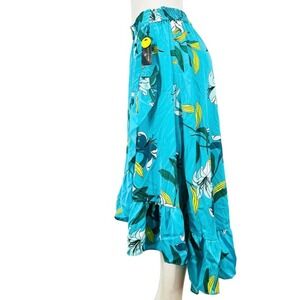 Worthington Maxi‎ Skirt Suma Floral Faux Wrap Ruffle Blue Yellow Flowy Size M